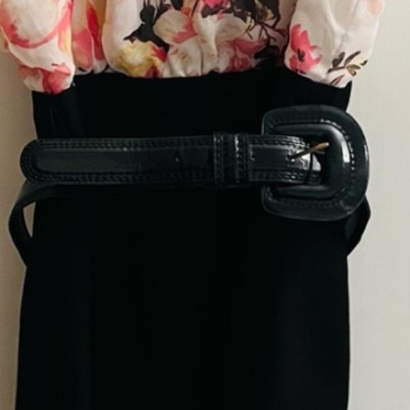 IZ Byer Belted Black Sleeveless High Waist Floral Dress - Picture 8 of 9